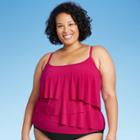 Women's Plus Size Angled Tiered Tankini Top - Aqua Green Rouge X