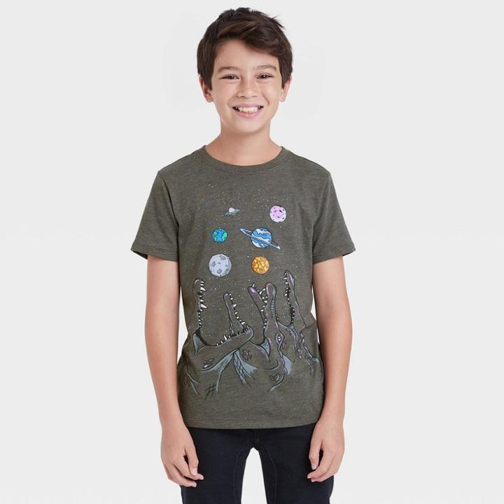 Boys' 'crocodiles In Space' Graphic Short Sleeve T-shirt - Cat & Jack Charcoal Gray