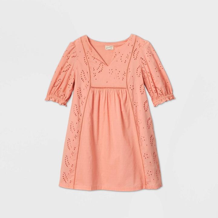 Women's Plus Size Elbow Sleeve Eyelet Dress - Universal Thread Pink 1x, Women's,
