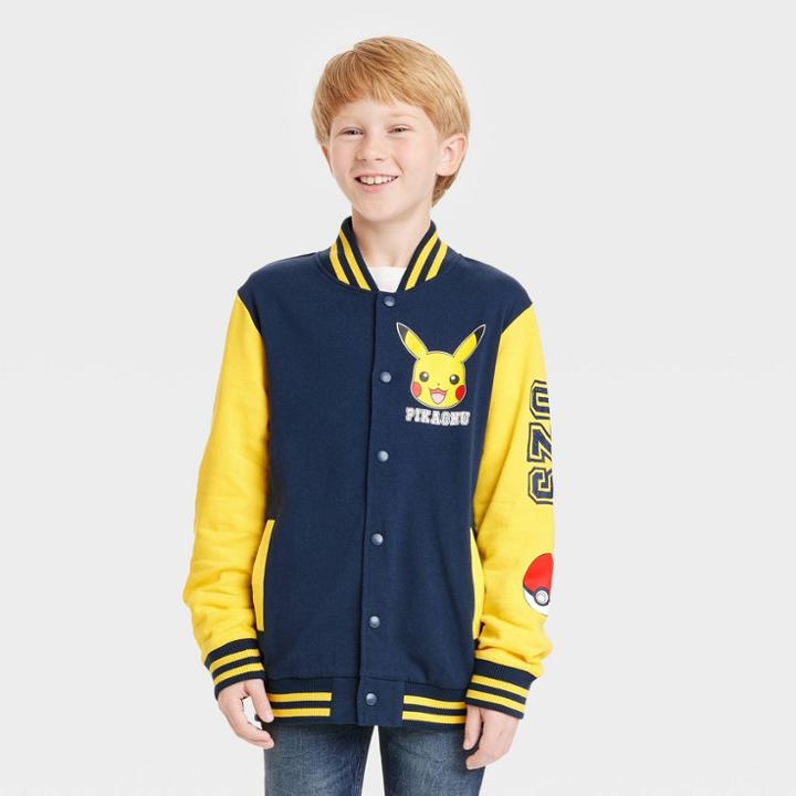 Pokemon Boys' Pokmon Pikachu Varsity Jacket - Navy Blue