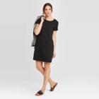 Women's Short Sleeve Crewneck Mini Shirtdress - Universal Thread Black