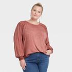 Women's Plus Size Long Sleeve Lace Shoulder Top - Knox Rose Coral