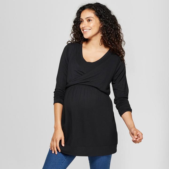 Target Maternity Long Sleeve Double Layer Nursing Top - Isabel Maternity By Ingrid & Isabel Black