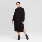 Women's Plus Size Long Sleeve Mock Turtleneck Midi Dress - Prologue Black X, Women's