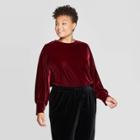 Women's Plus Size Long Sleeve Crewneck Velour Pullover - Ava & Viv Burgundy X, Women's, Red