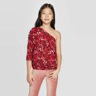 Girls' One Shoulder Woven Top - Art Class Red