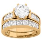 Tiara 2 Ct. T.w. Round-cut Cubic Zirconia With Channel-set Side Stones Bridal Set In 14k Gold Over Silver - (6), Girl's, Yellow