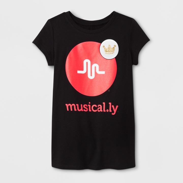 Plus Size Girls' Musical.ly Crown Badge Graphic Short Sleeve T-shirt - Black