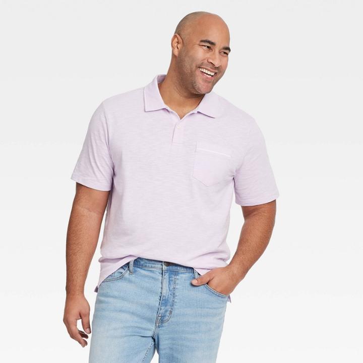 Men's Tall Striped Short Sleeve Collared Polo Shirt - Goodfellow & Co Violet
