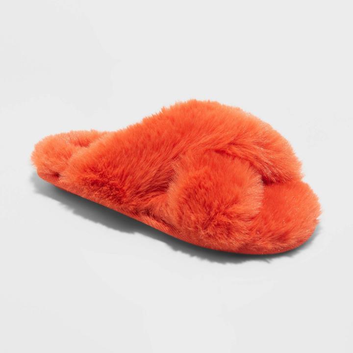 Girls' Brooklyn Crossband Fur Slippers - Cat & Jack Orange