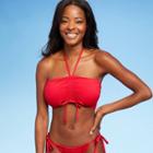 Women's Tie-front Bandeau Halter Bikini Top - Shade & Shore Red D/dd Cup