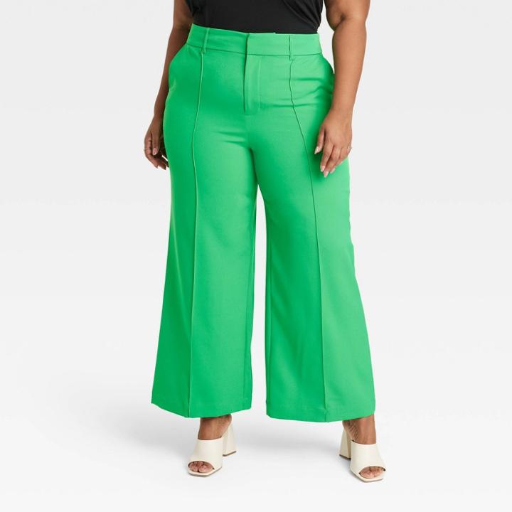 Women's High-rise Wide Leg Pants - Ava & Viv Emerald Green