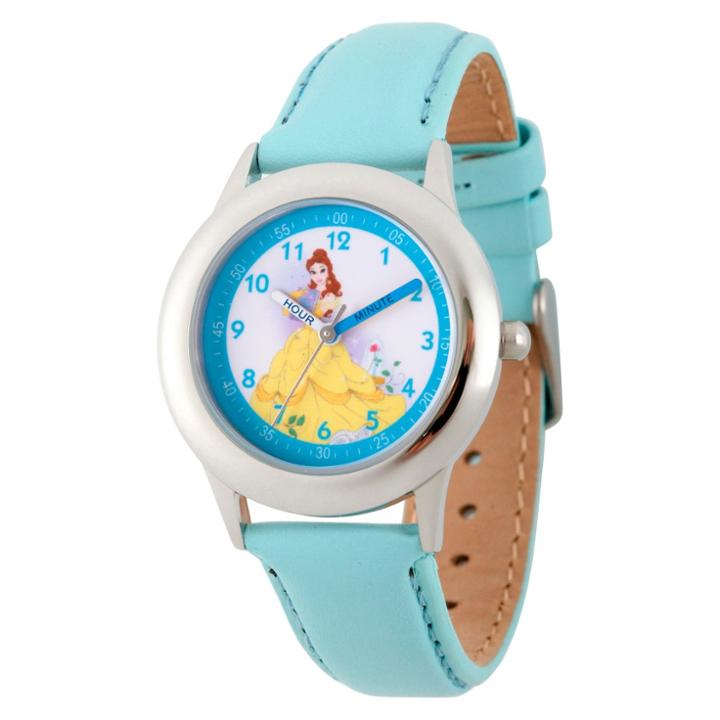 Girls' Disney Princess Belle Stainless Steel Time Teacher Watch - Blue, Girl's