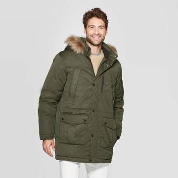 Men's Standard Fit Long Sleeve Parka Winter Coat - Goodfellow & Co Olive Green L, Men's, Size: Large, Green Green