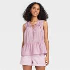 Women's Ikat Print Sleeveless Smocked V-neck Top - A New Day Purple