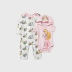 Baby Girls' 2pk Disney Princess Romper And Bodysuit - Pink Newborn
