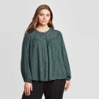 Women's Plus Size Leaf Print Long Sleeve Everyday Blouse - A New Day Green