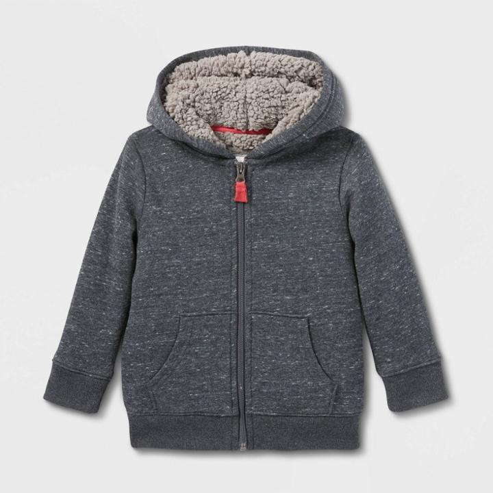 Toddler Boys' Sherpa Lined Fleece Hooded Zip-up Jacket - Cat & Jack Black