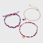 No Brand Americana Butterfly Anklet Set 3pc, Blue/gold/red