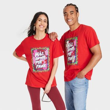 No Brand Latino Heritage Month Adult Gender Inclusive Mas Amor Short Sleeve Round Neck T-shirt - Red