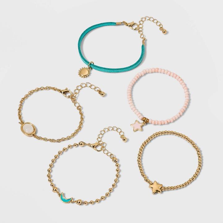 Girls' 5pk Moon And Sun Beaded Bracelet Set - Art Class