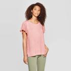 Women's Striped Flutter Short Sleeve Crewneck T-shirt - Universal Thread Rose