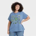 Fifth Sun Women's Plus Size Cactus Grid Short Sleeve Graphic T-shirt - Blue