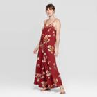Women's Floral Print Sleeveless V-neck Smocked Trim Waistless Jumpsuit - Xhilaration Red
