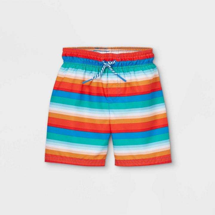 Toddler Boys' Striped Swim Trunks - Cat & Jack Orange/blue