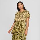 Women's Plus Size Floral Print Short Sleeve Puff Shoulder Smocked Top - Who What Wear Yellow/black 4x, Yellow/black Floral