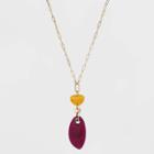 Semi-precious Dyed Quartz And Honey Topaz Worn Gold Link Necklace - Universal Thread Fuchsia
