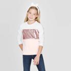 Girls' Long Sleeve Flip Sequin Pullover - Cat & Jack Cream/blush M, Girl's, Size: