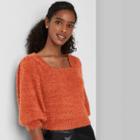 Women's Puff Short Sleeve Square Neck Pullover Sweater T-shirt - Wild Fable Orange