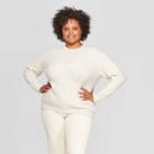 Women's Plus Size Long Sleeve Crewneck Rib Pullover - A New Day Cream 1x, Women's, Ivory