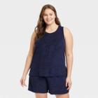 Women's Plus Size Terry Tank Top - A New Day Navy Blue