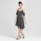 Women's Striped Cold Shoulder Asymmetrical Hem Wrap Dress - Xhilaration Black