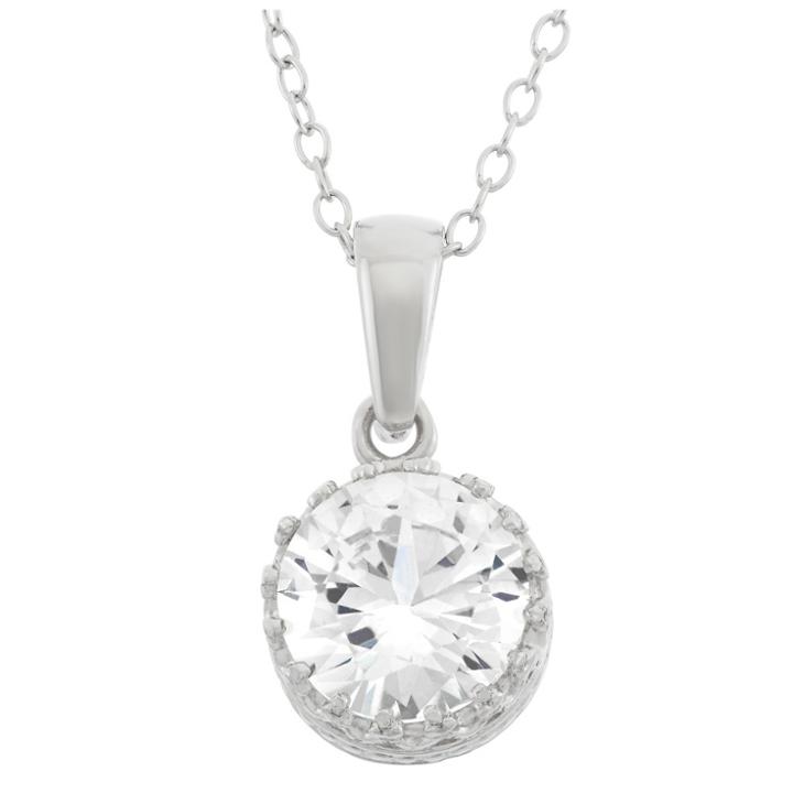 2 Tcw Tiara White Sapphire Crown Pendant In Sterling Silver, Women's, White Blue