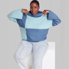 Women's Plus Size Cropped Turtleneck Pullover Sweater - Wild Fable Blue Colorblock