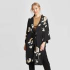 Women's Floral Print Kimono - A New Day Black One Size, Women's