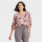 Women's Floral Print 3/4 Sleeve Button-front Top - Knox Rose Ivory