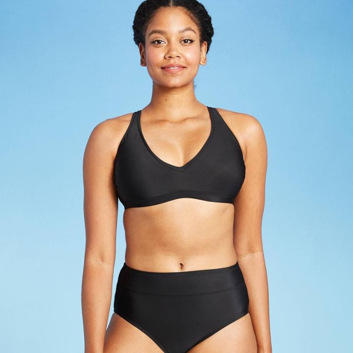 Women's Strappy Tie Back Bralette Bikini Top - All In Motion Black