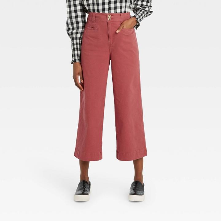 Women's Cropped Wide Leg Fashion Pants - A New Day Dark Pink