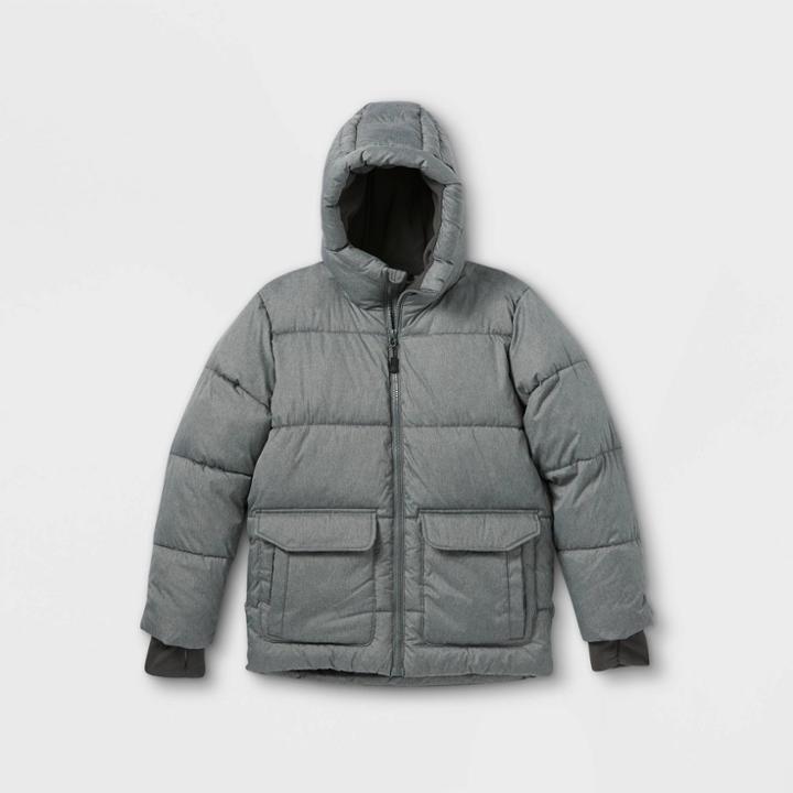 Boys' Short Puffer Jacket - All In Motion Charcoal Gray