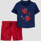 Carter's Just One You Baby Boys' 2pc Short Sleeve Crab Print Rash Guard Set - Red/white/blue