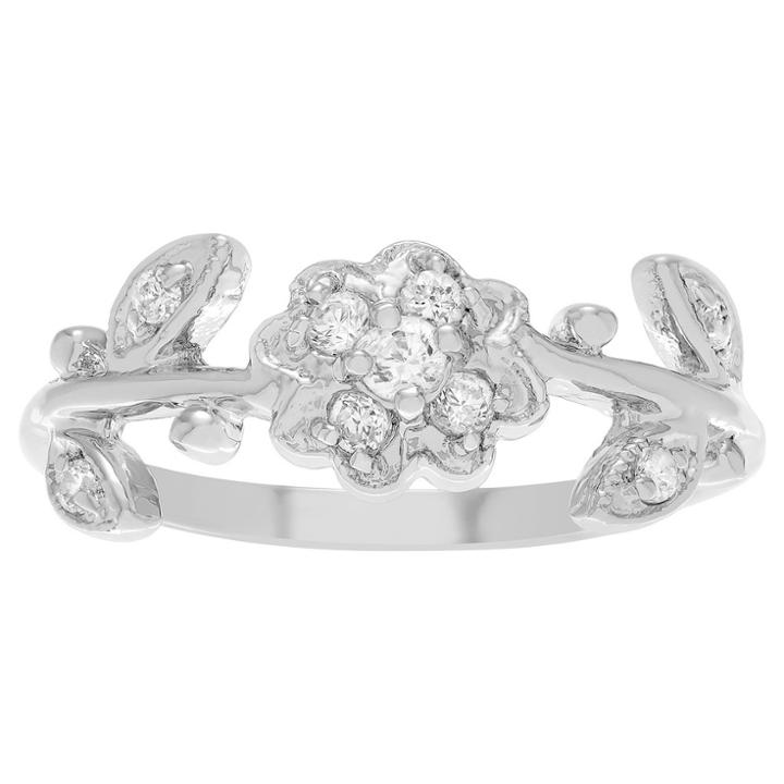Journee Collection 1/2 Ct. T.w. Round-cut Cubic Zirconia Flower Leaf Accent Pave Set Ring In Sterling Silver - Silver,