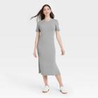 Women's Short Sleeve Rib Knit T-shirt Dress - A New Day Heather Gray