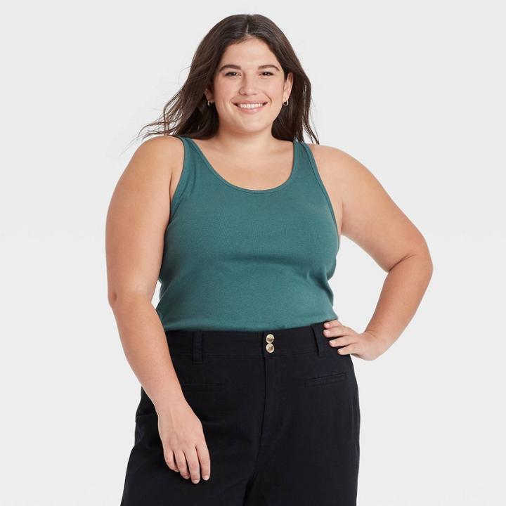 Women's Plus Size Slim Fit Ribbed Tank Top - A New Day Teal