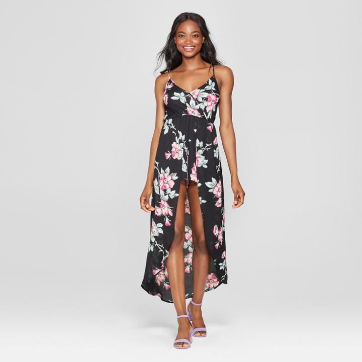 Women's Floral Print Walk Through Romper - Lily Star (juniors') Black