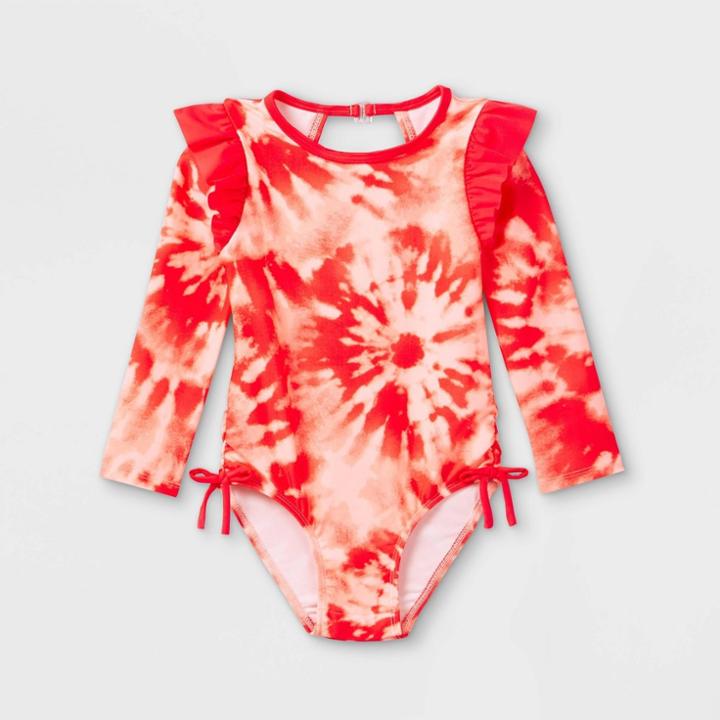 Toddler Girls' Tie-dye Ruffle One Piece Rash Guard - Cat & Jack Pink