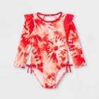 Toddler Girls' Tie-dye Ruffle One Piece Rash Guard - Cat & Jack Pink